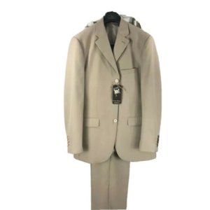 Lorenzo Luciano Men's Suit 3 Piece Beige Looks Like Khaki Pleated Pants Size 40L